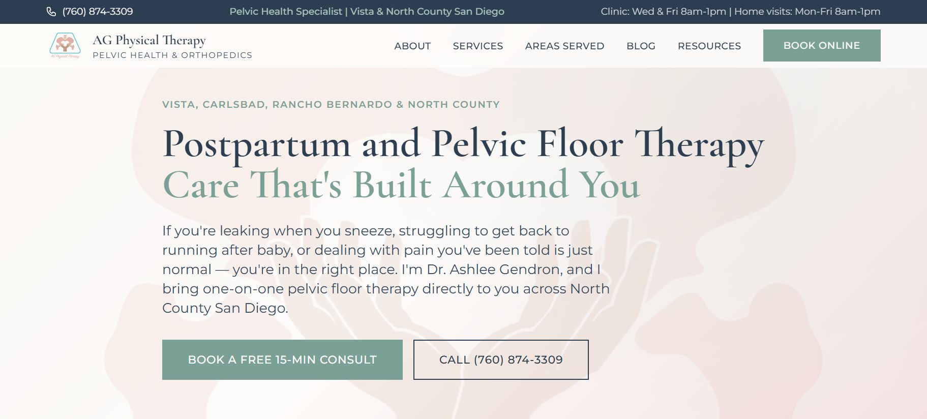 AG Physical Therapy website, a custom pelvic floor PT site built by Beacon Local