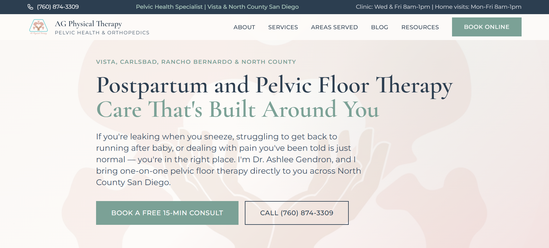 AG Physical Therapy website — a custom pelvic floor PT site built by Beacon Local